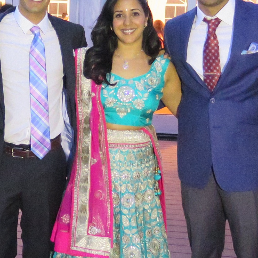 Elegant‎ Teal and Pink Embroidered Lehenga